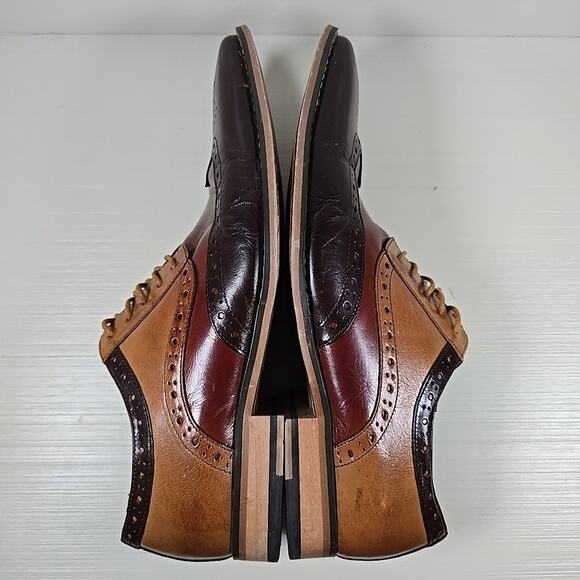Stacy Adams Mens Tinsley Wingtip Oxford 11M Brown Tri Color Dress Lace Up - Picture 7 of 10
